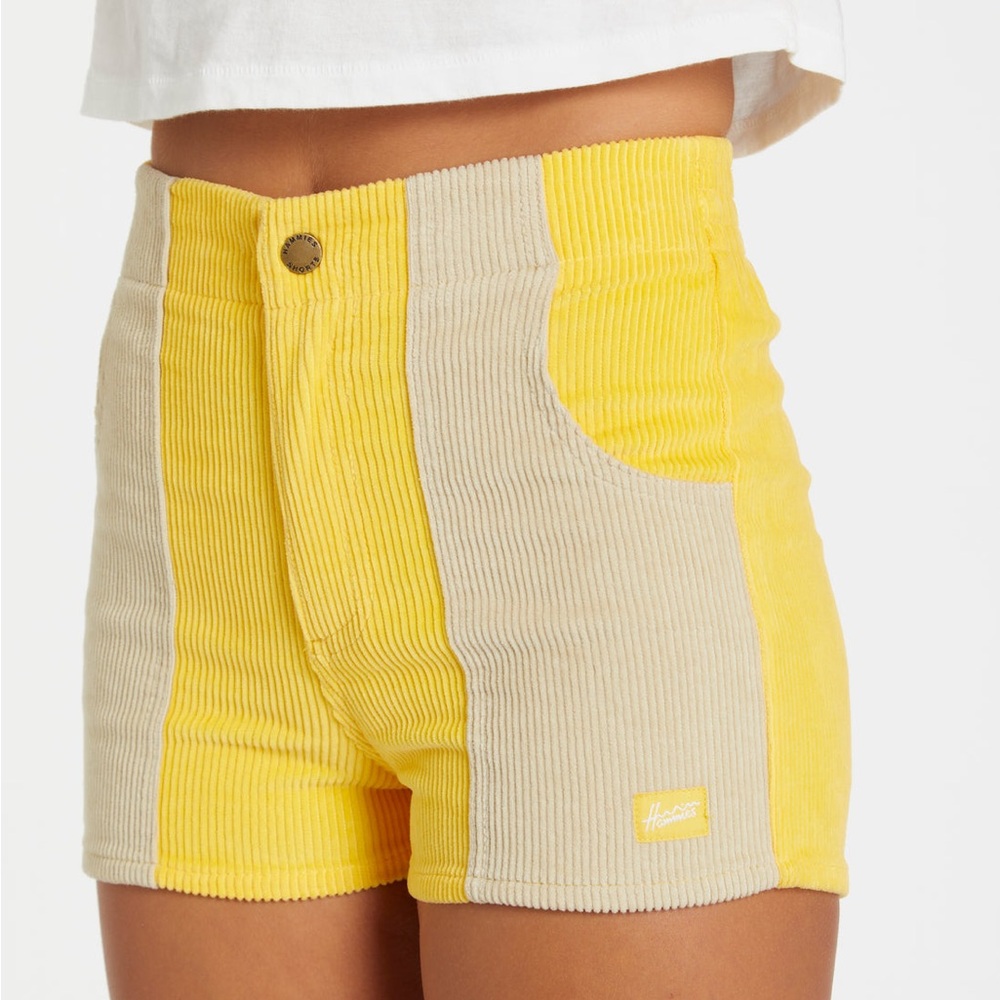 Hammies High-Waist Two-Tone Yellow & Cream Corduroy Shorts